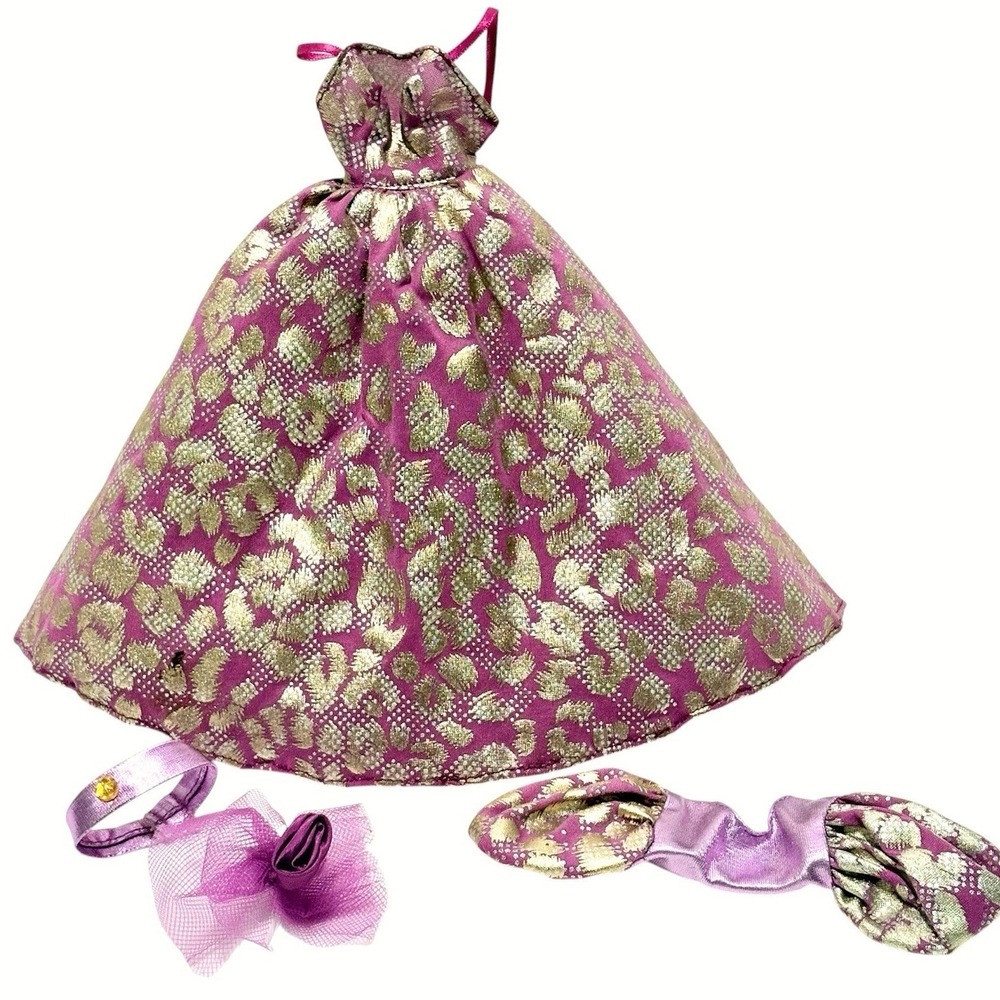 Vintage Barbie‎ Purple Gold Metallic Leopard Print Gown Shrug Accessory Set